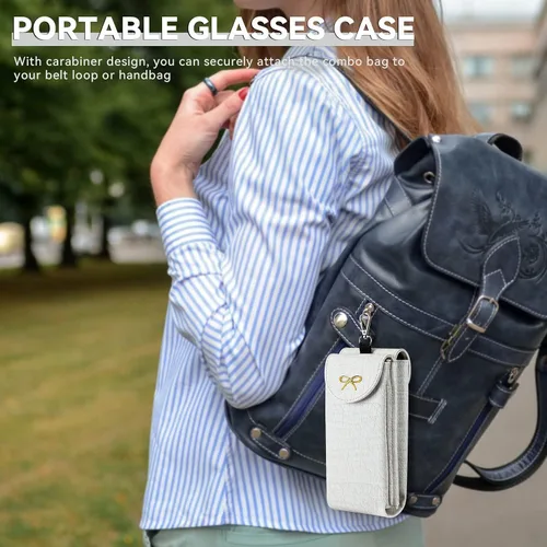 Vista 6 de molshine Estuche doble para gafas,Bolsa de gafas de sol de cuero vegano para gafas de sol,Gafas con paño de limpieza