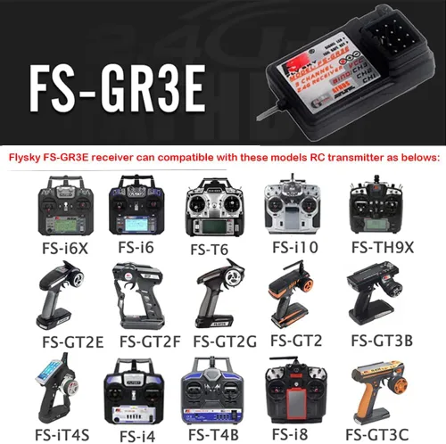 Vista 9 de GoolRC 2 receptores Flysky FS-GR3E, AFHDS 2.4GHz 3 canales receptor compatible con Flysky FS-GT2 FS-GT2B FS-GT3B FS-GT3C FZ-IT4S RC Transmisor