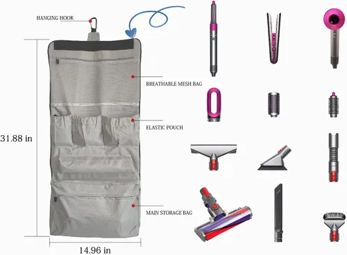 Vista 2 de Bolsa de almacenamiento multiusos para accesorios de aspiradora, negro, bolsa, unisex, cierre de cremallera, asa de clip, correa para el hombro, 15