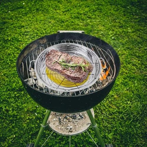 Vista 7 de MixRBBQ BBQ Future - Bandeja de goteo de acero inoxidable para Big Green Egg Kamado Classic, bandeja redonda de 12 pulgadas para parrillas de carbón