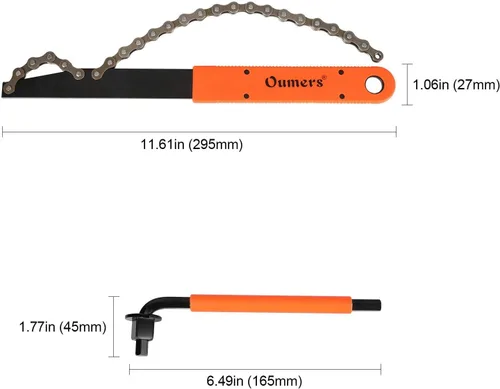 Vista 3 de Oumers Herramienta de extracción de casete de bicicleta con látigo de cadena y llave auxiliar, herramientas de extracción de piñones de bicicleta