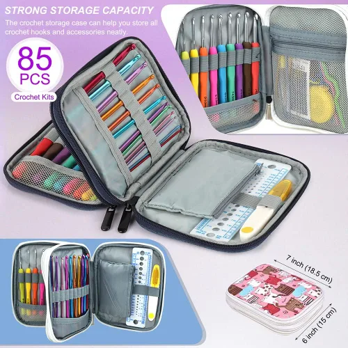 Vista 4 de Katech - Kit de ganchos de ganchillo con estuche, juego de 85 piezas de ganchillo, ganchos ergonómicos para tejer, agujas de tejer, kits de hilo