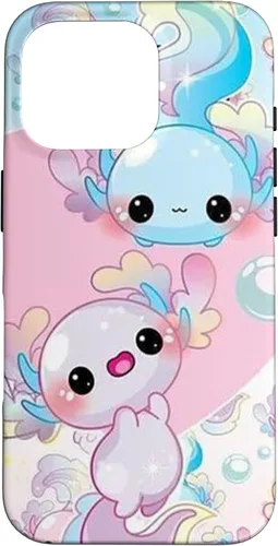 Vista 20 de Linda funda Kawaii Axolotl azul y rosa para iPhone 17
