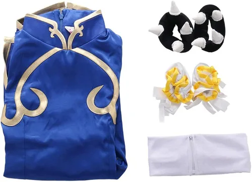 Vista 2 de miccostumes Disfraz de cosplay de Game Fighter para niña con piezas de pelo y pulseras