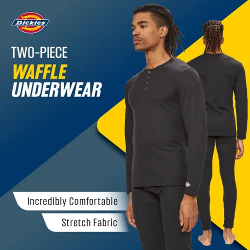 Vista 3 de Dickies Conjunto de ropa interior térmica Long Johns para hombre 2 piezas de punto gofre Henley para hombre