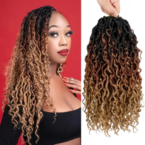 Vista 9 de 8 pulgadas Goddess Faux Locs pelo de ganchillo para mujer negro 7 paquetes de rastas estilo bohemio río para mujeres niños cabello pre rizado