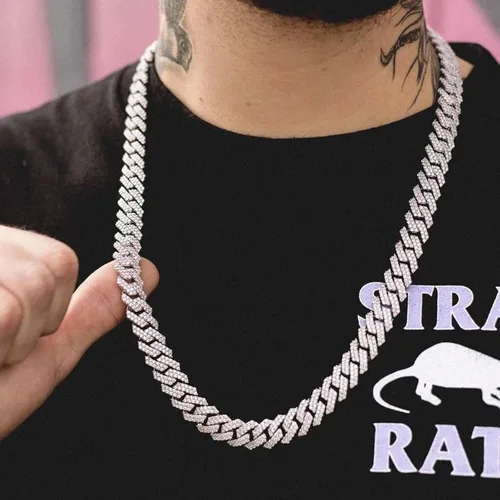 Vista 2 de Xikui Collares de cadena cubana, diamantes brillantes de Miami, joyería de hip hop, cadenas de eslabones cubanos de plataoro para hombres y mujeres