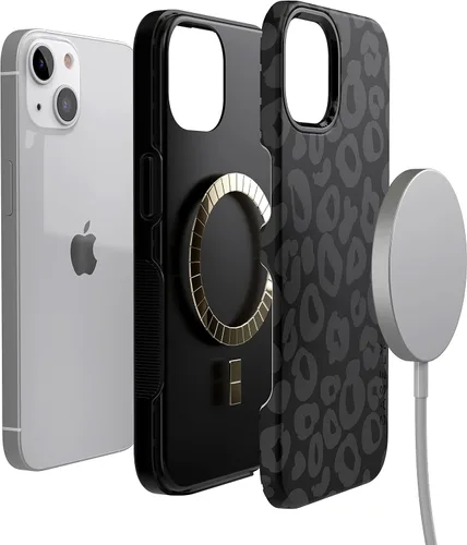 Vista 6 de Casely Funda para iPhone 14 Plus Compatible con MagSafe Into The Wild Funda para teléfono con diseño de leopardo negro