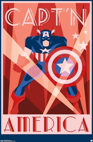 Vista 9 de Trends International Marvel Comics - Póster de pared Art Deco, Capitán América, 14.725 x 22.375 pulgadas, versión enmarcada de madera de granero