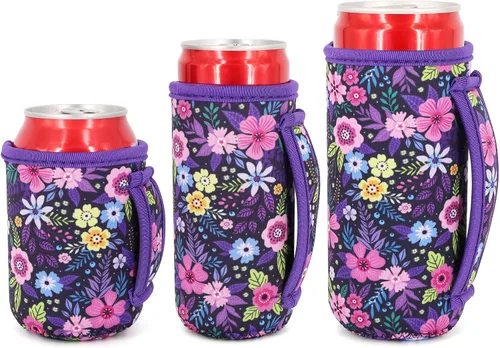 Vista 12 de 3 Pack de fundas aisladas reutilizables de neopreno con asa para soda, bebida energética, refresco, cerveza, seltzer duro, fundas para latas de 12