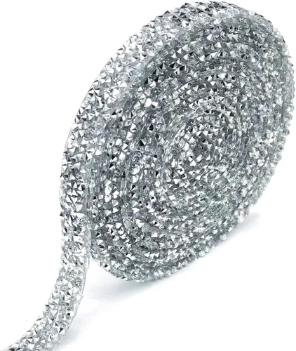 Vista 22 de Dowarm Cinta de diamantes de imitación de 3 yardas, rollo de cinta de diamantes de imitación, envoltura de malla con diamantes de imitación Negro