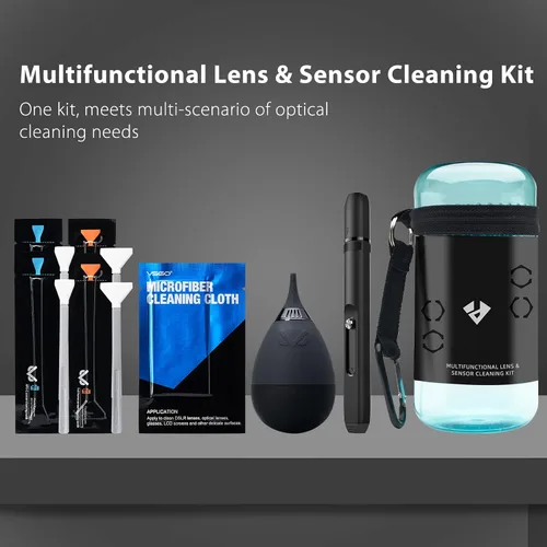 Vista 5 de VSGO Kit profesional de limpieza de cámara: para cámaras Canon, Nikon, Sony, DSLR y sin espejo, incluye lápiz de limpieza de lentes, soplador