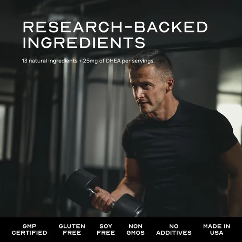 Vista 3 de Suplemento potenciador de la libido de testosterona para hombres, Tongkat Ali DHEA boro L-arginina Hornygoatweed Zinc Masculino Mejora Muscular