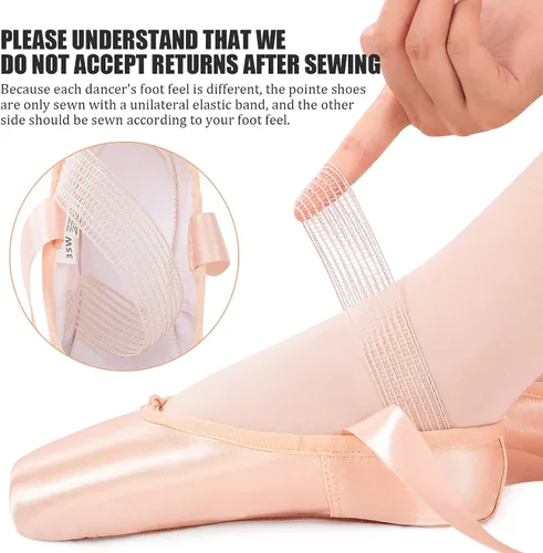 Vista 5 de Soudittur Zapatos de ballet para niñas y mujeres, zapatos profesionales de satén rosa con correas elásticas cosidas y almohadillas de silicona