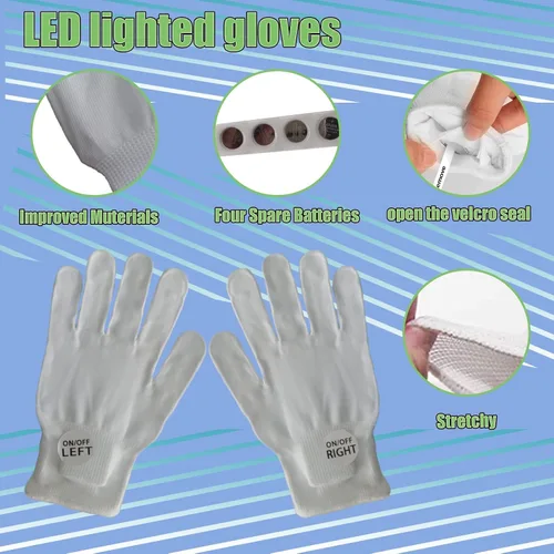 Vista 6 de LED Gloves, Light Up Gloves Finger Lights Colorful Flashing LED Gloves Kids Cool Toys for Christmas Halloween Clubbing Party