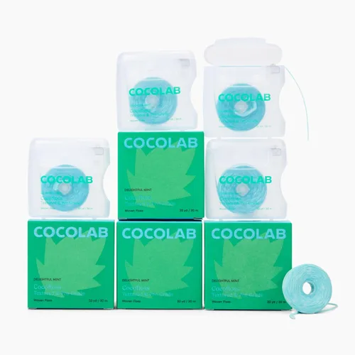 Vista 14 de Cocolab Hilo dental tejido, cuidado bucal diseñado por dentistas, aroma a coco, encerado, expandible, vegano, hilo dental amigable para niños