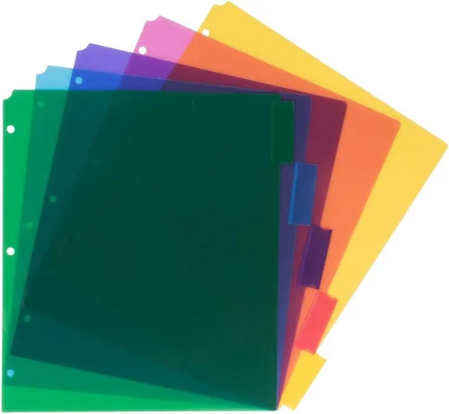 Vista 10 de JAM PAPER Separadores de Índice de Plástico de 5 Pestañas - 9 3/4 x 11 1/2 pulgadas - Multicolor Surtido - 5 Separadores con Pestañas/Paquete