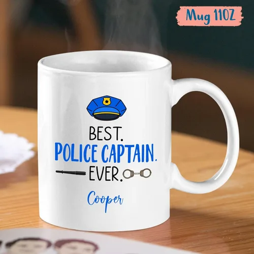 Vista 4 de Tazas Best Police Captain Ever, tazas de policía, taza de café personalizada de policía con nombre, regalo de oficial de policía personalizado