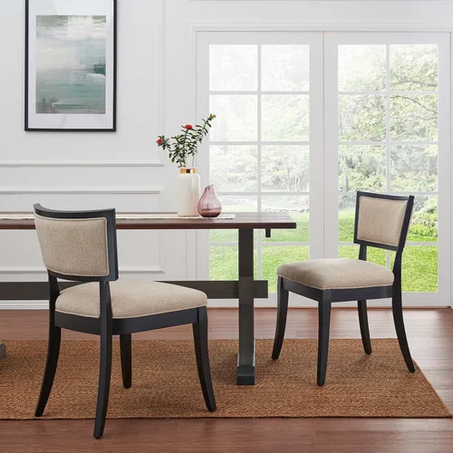 Vista 2 de Modway EEI-4557-BEI - Juego de 2 sillas de comedor tapizadas de tela prístina, color beige