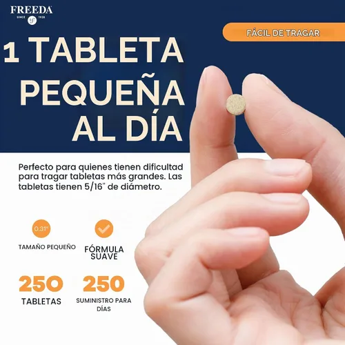 Vista 5 de FREEDA Suplemento de hierro suave de 29 mg, apto para el estómago, 250