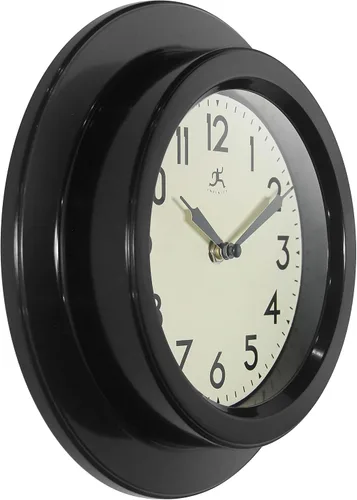 Vista 4 de Infinity Instruments Retro Escape - Reloj de pared para interiores de plástico de 9.75 pulgadas con movimiento silencioso, color negro Silent