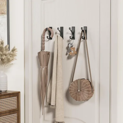 Vista 3 de Paquete de 14 ganchos adhesivos de pared para toalla/abrigo, extra adhesivo de 10 libras, acero inoxidable, para colgar en el baño o la ducha, negro