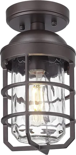Vista 20 de Emliviar Lámpara de techo estilo granja, luz semiempotrada vintage para interior, luz de seguridad con vidrio templado transparente, acabado