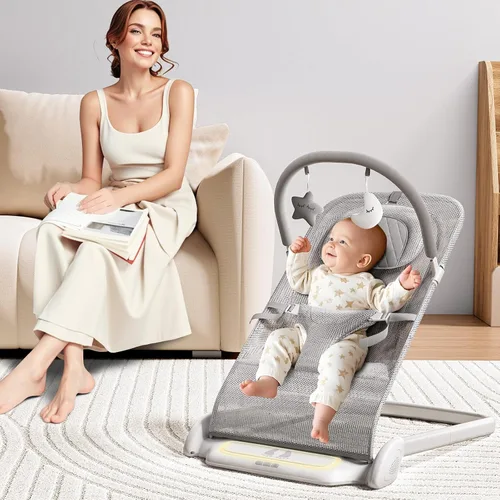 Vista 6 de Derson Bouncer para bebé, asiento portátil para bebés de 0 a 6 meses, silla gorila para bebés recién nacidos con 8 música relajante, plegable