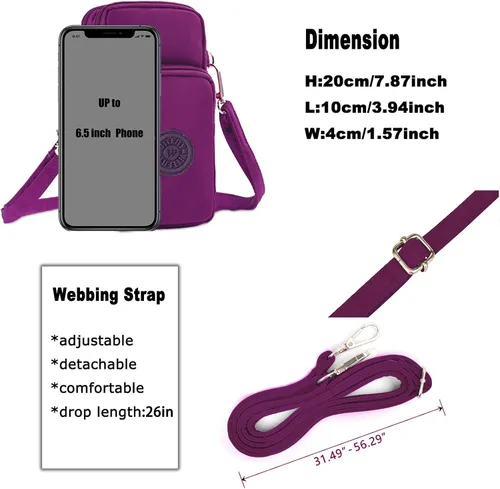 Vista 4 de WITERY Bolso cruzado de nailon impermeable para teléfono celular, monedero para teléfono inteligente para mujer