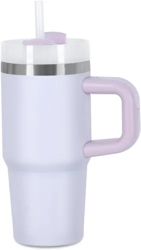Vista 10 de Muwnrol Vaso de 14 onzas con asa y popote para niños, vaso de acero inoxidable aislado al vacío que mantiene el frío, el calor y el hielo, regalos