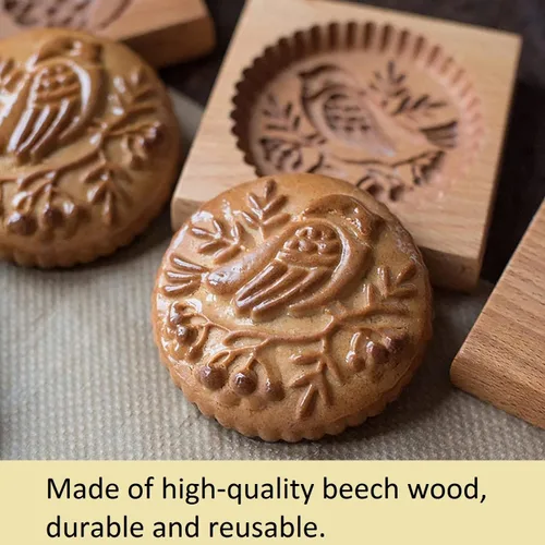 Vista 3 de Molde de Galletas de Madera Tallada con Pájaro - Cortador de Galletas de Jengibre DIY con Prensa de Relieve
