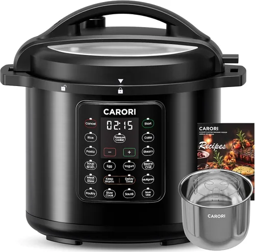 Vista 11 de CARORI Olla a presión eléctrica 9 en 1 de 6 cuartos, olla interior de acero inoxidable, cocina multifunción programable de 12 con diseño