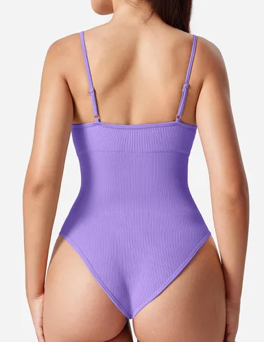 Vista 4 de YEOREO Rosi Bodysuit for Women Ribbed Adjustable Strip Bodysuit Square Neck Bodysuit Seamless Shapewear Tops