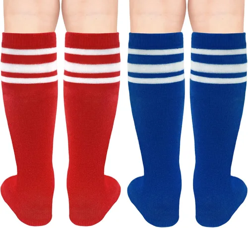 Vista 5 de Calcetines de fútbol para niños, calcetines de fútbol para niñas, calcetines de fútbol para niños, calcetines de tubo con rayas para niños pequeños