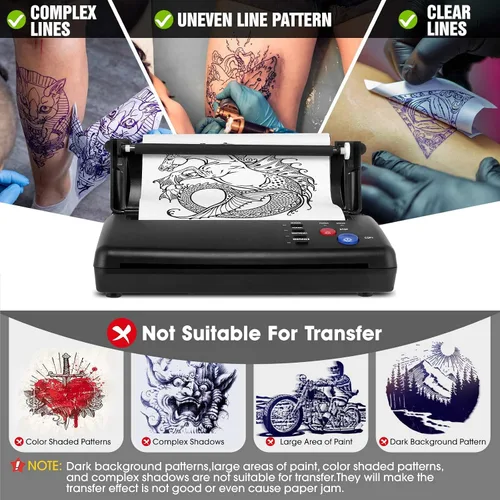 Vista 3 de Impresora de transferencia de plantillas de tatuaje con 20 hojas de plantilla, impresora de plantillas de tatuaje para hombres y mujeres
