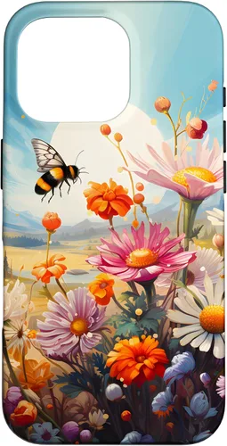 Vista 19 de Funda para iPhone 13 Pro Lively Bee en Sunny Meadow of Wildflowers
