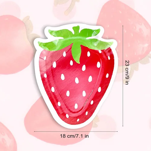 Vista 7 de Platos en forma de fresa, delicados y encantadores, decoraciones de fiesta de fresa adecuadas para fiestas, cumpleaños de bebé (24 juegos)
