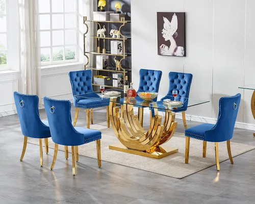 Vista 16 de Juego de mesa de comedor de cristal dorado de 5 piezas, 70 pulgadas, rectangular, moderna, para cocina y comedor, mesa de comedor para 4, mesa
