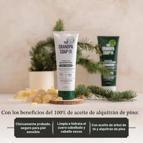 Vista 4 de Grandpa's The Soap Company Pine Tar Shampoo - Limpia e hidrata el cuero cabelludo seco, con alquitrán de pino y aceite de árbol de té, todo