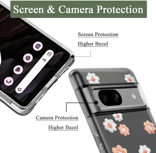 Vista 2 de Unov Funda para Pixel 7a, transparente con diseño, ajuste delgado, buen agarre, funda de teléfono en relieve, cubierta protectora a prueba