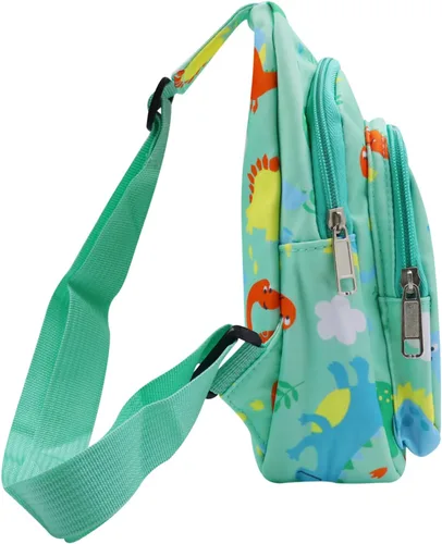 Vista 3 de ANKOMINA Bolso bandolera pequeño con diseño de unicornio y dinosaurio, bandolera para exteriores, viajes, senderismo, Verde
