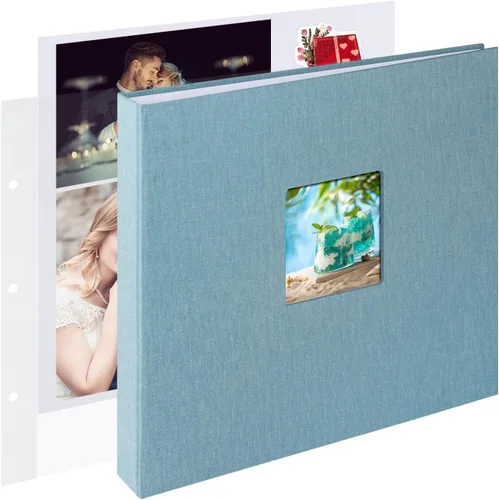 Vista 31 de 1DOT2 8x8 DIY pequeño álbum de recortes con 3 anillas, álbum de fotos con diario, con 30 fundas de plástico, 60 páginas y cubierta de tela