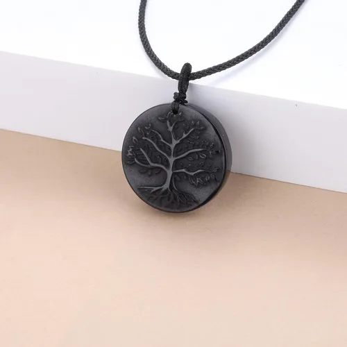 Vista 14 de COAI Collar de obsidiana negra con árbol de la vida para hombre