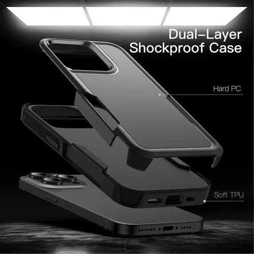 Vista 3 de JETech Funda para iPhone 15 Pro Max de 6.7 pulgadas, resistente protección resistente de doble capa, a prueba de golpes, funda protectora resistente
