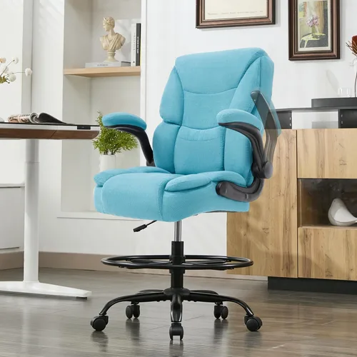 Vista 10 de Silla de Dibujo de 500 LBS, Silla de Escritorio de Pie Más Segura con Respaldo Alto, Silla de Oficina Alta Ejecutiva con Reposabrazos Abatibles