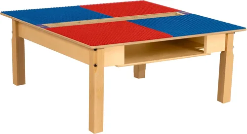 Vista 28 de Contender Time-2-Play - Mesa de madera contrachapada de abedul para niños, color azul y verde, compatible con Lego Montessori con estante para sala