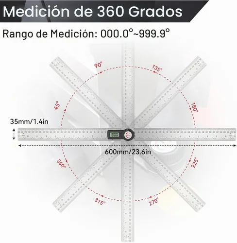 Vista 4 de GemRed 82305 - Transportador de ángulos digital (Acero inoxidable 300mm)