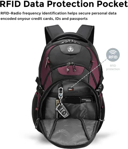 Vista 5 de swissdigital Mochila para portátil de viaje de negocios, para hombre y mujer, con puerto de carga USB inteligente, compatible con portátiles de 15.6