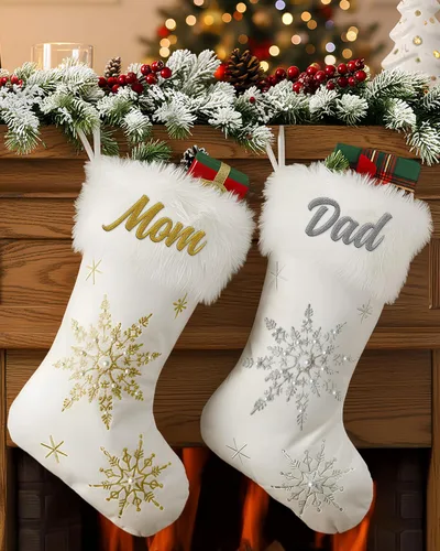 Vista 14 de Printualist Medias de Navidad Personalizadas (18 pulgadas) - Nombre Bordado Personalizado Rojo Verde Marfil Santa Ciervo Árbol Mascota Gato Perro