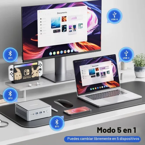Vista 2 de DC Ratón inalámbrico, 5 en 1 Bluetooth USB C recargable para portátiles, discos y tabletas, compatible con Apple MacBook Pro/Air iPad iMac Sureface